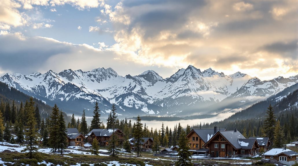 quaint mountain town surrounded by forest